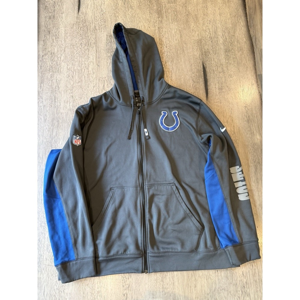 Nike Indianapolis Colts Hoodie On Field Men 2XL XXL Therma Fit Gray Full Zip NFL